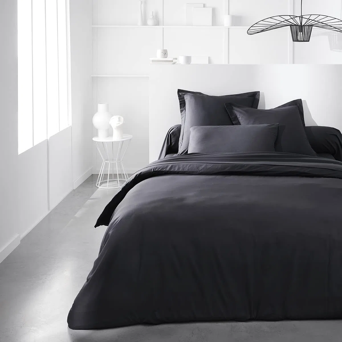Today Essential Bettlaken für Doppelbett, 240 x 300 cm, Baumwolle, einfarbig, Schwarz