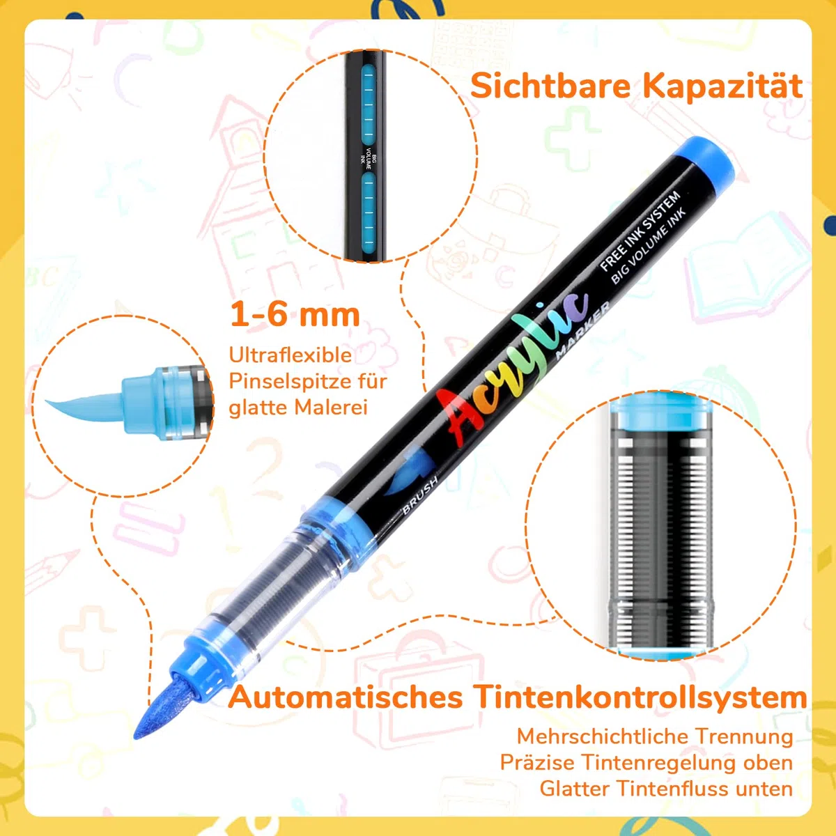 Infiart 48 Farben Acryl Farbe Marker Pinsel Spitze Automatische Tinte Steuerung Farbe Stifte Schnelltrocknen Acryl Marker Set für Weihnachten Dekorationen, Glas, Stein, Holz