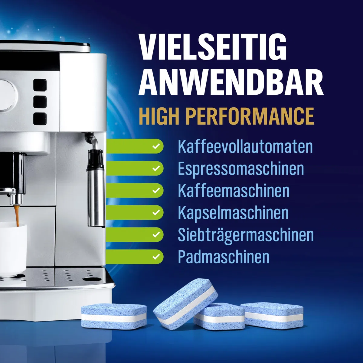 WoldoClean 3in1 Entkalkungstabletten Kaffeevollautomat 65 Stück Entkalker | Entkalker Tabs für Kaffeemaschine, kompatibel mit Siemens EQ Series, DeLonghi, Jura, Philips, Miele, Bosch
