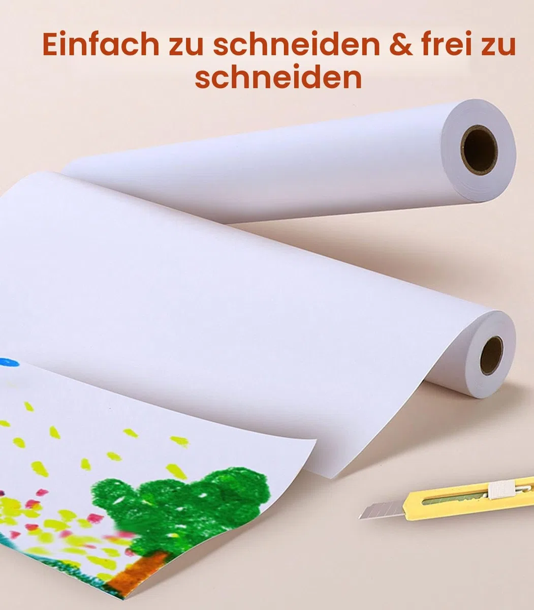 Zeichenpapier Rolle, 43cm x 15m Weiße Papierrolle, 2 Stück Zeichenrolle Kinder Künstler Skizze Malerei Papier, 70g/m² Recycelte Staffeleipapier für Kleinkinder Kinder Studenten