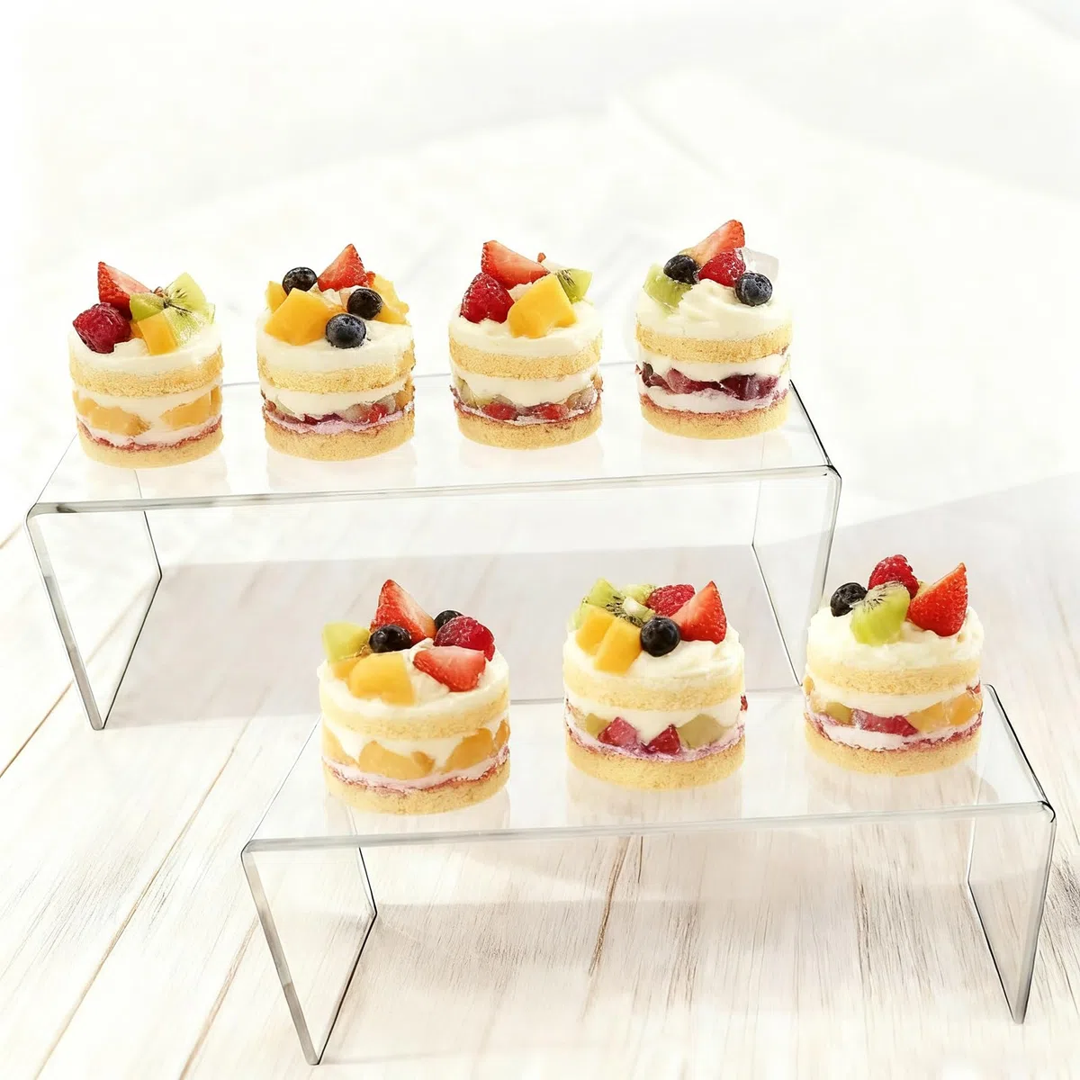 6Stück Acryl Regal, 6 Größen Acryl Riser Display Ständer, klare rechteckige Tiered Display Stand, Schmuck Display Halter Cupcake Dessert Ständer Halter für Pop Figuren Sammlerstücke Kosmetik