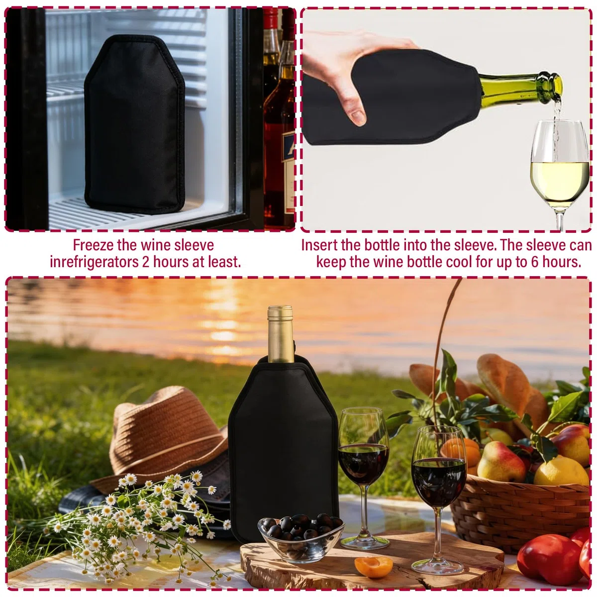 2 Stück Kühlmanschette Wein, Weinkühler Manschette, Flaschenkühler für Unterwegs, Wiederverwendbarer Flaschenkühler für Wein, Champagner, Flaschen, Sekt