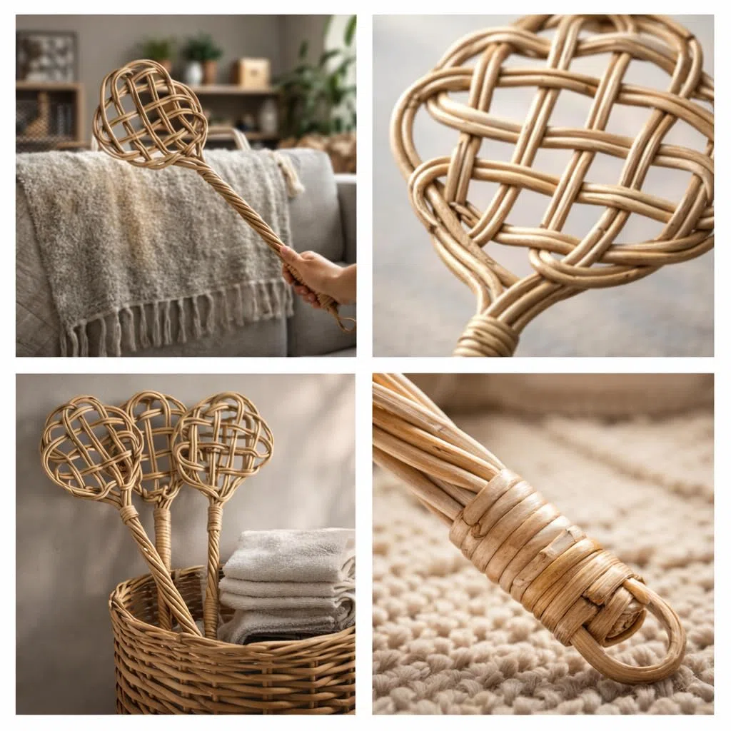 2X Rattan Teppichklopfer Polsterklopfer Teppich Klopfer Ausklopfer handgearbeitet 76cm