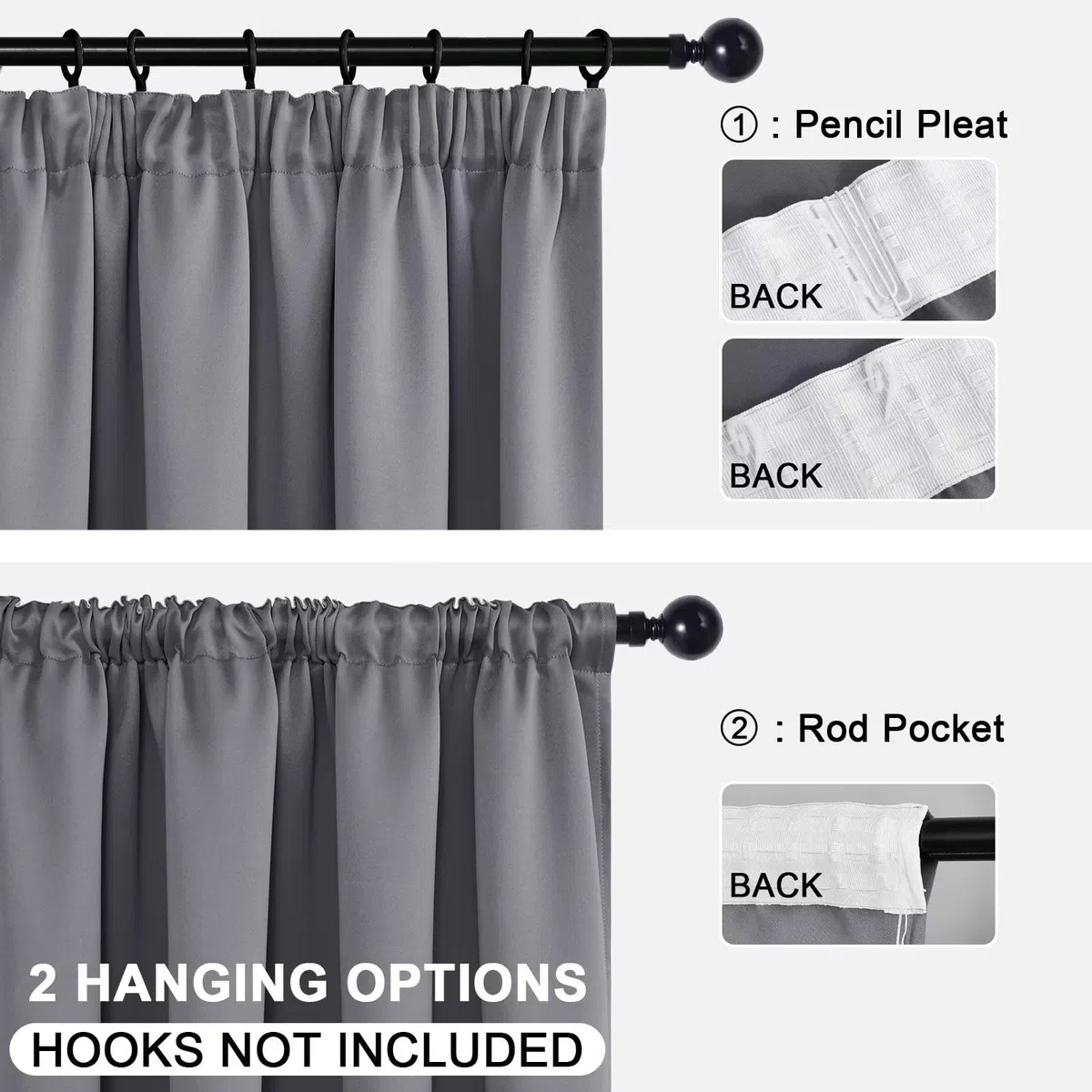 DWCN Gardinen Blickdicht Vorhänge mit Kräuselband 2er Set H175 x B140 cm, Verdunklungsvorhänge mit Vorhang-Krawatten, Vorhänge Wohnzimmer Schlafzimmer Thermogardine Kälteschutz Wämreisolierende, Grau