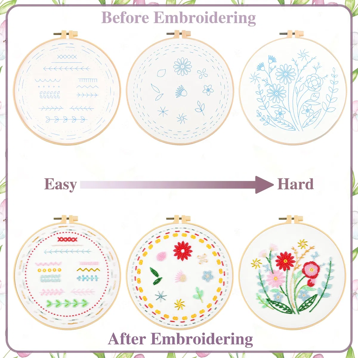 UXORSN Stickset für Anfänger 3 Sets Sticken Set Erwachsene Perlen Pflanzen Blumenmuster Stickerei Set Kreuzstich Kit mit Kunststoff Stickrahmen Anleitung und Werkzeuge DIY Kunst Weihnachten Handwerk