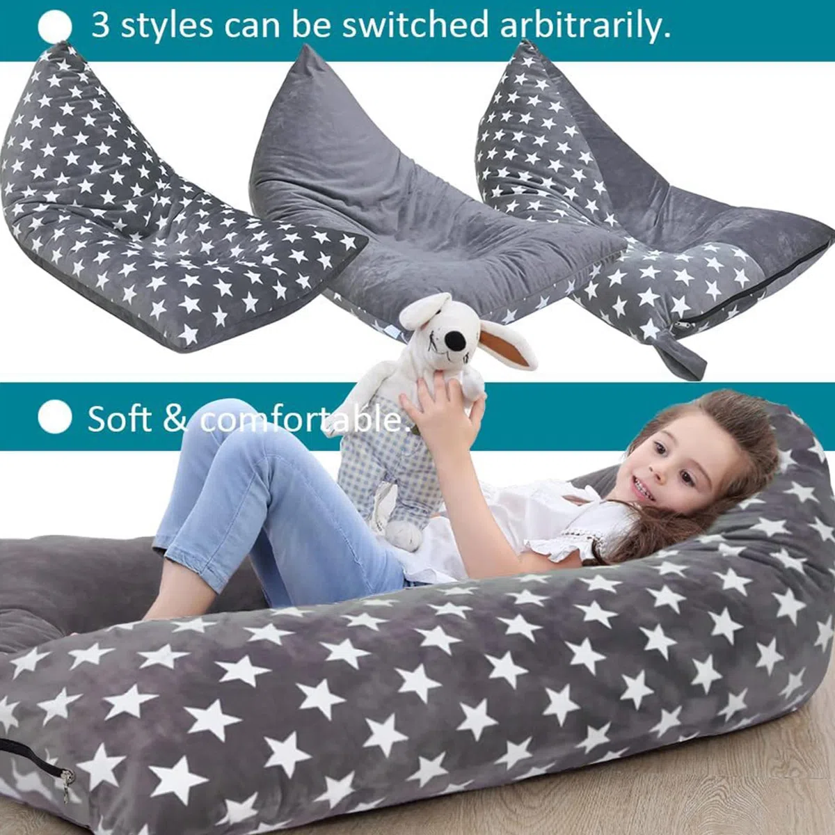 Sitzsack-Bezug für Stofftiere, groß, dreieckig, für die Organisation von Plüschtieren, Kindern, Kleinkindern, Uni, 127 x 72 x 72 cm, bunte Streifen