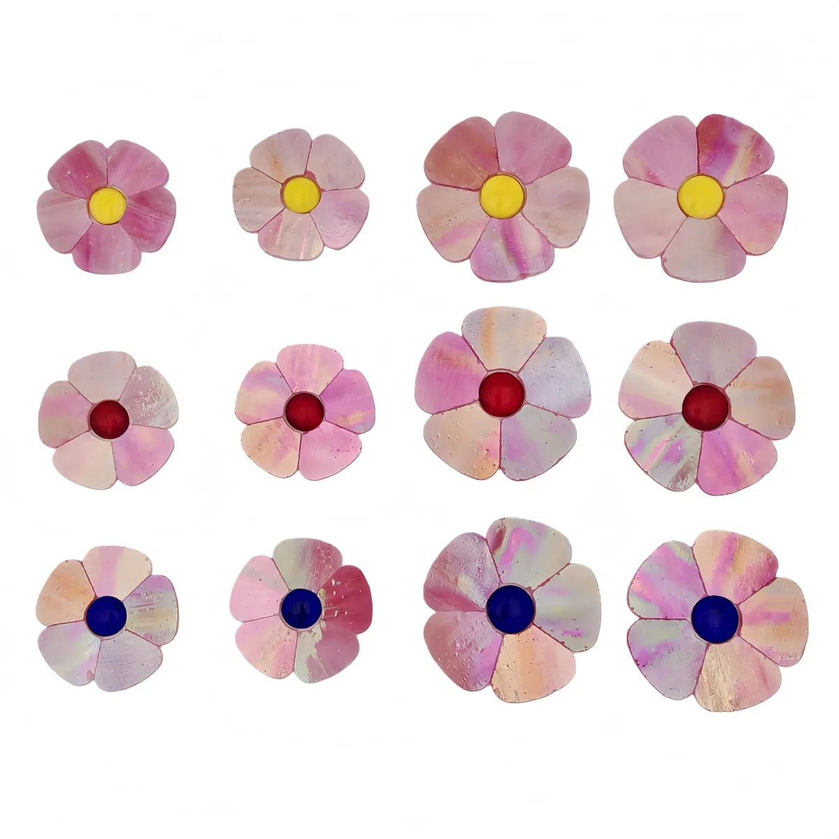 Glasblumen-Mosaikfliesen, 12 Stück Buntglas-Blumenmosaik-Stücke für Haus- und Gartendekoration, geeignet für DIY-Handwerke und Kunstprojekte. (Schillerndes Rosa)