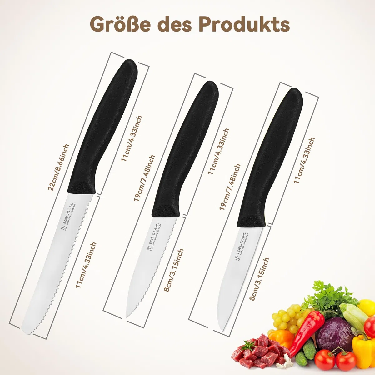 Gemüsemesser-Set,6-teilig,Multifunktionales Messer,Tomatenmesser,Ergonomischer Griff,Superscharfes Küchenmesser-Set,Gerader Schliff,Schwarz