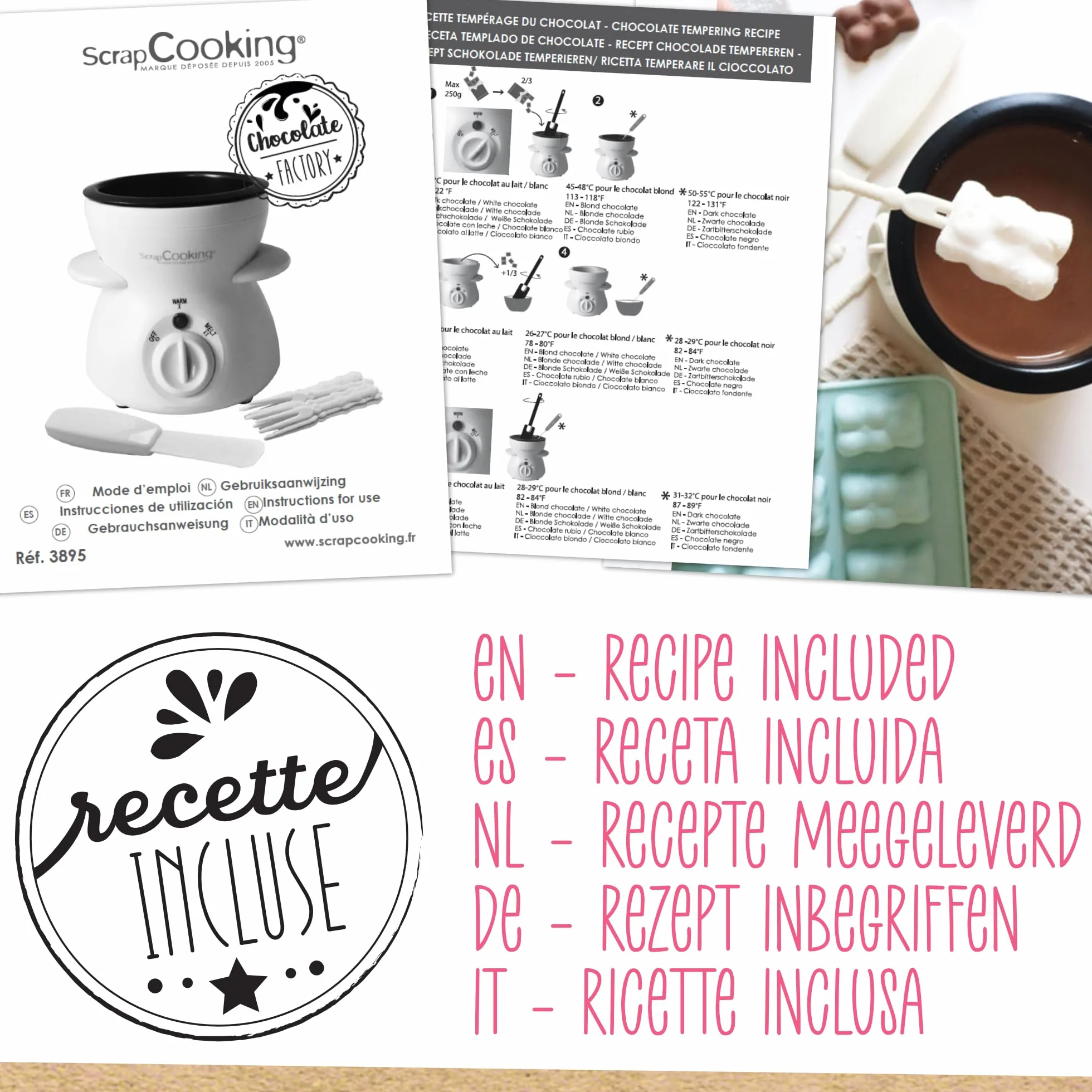 ScrapCooking - Chocolate Factory - Elektrisches Schokoladenfondue-Gerät - Für 2 bis 4 Personen - Schokoladenfondue-Maschine - Geschenkidee Backen & Küche - 3895