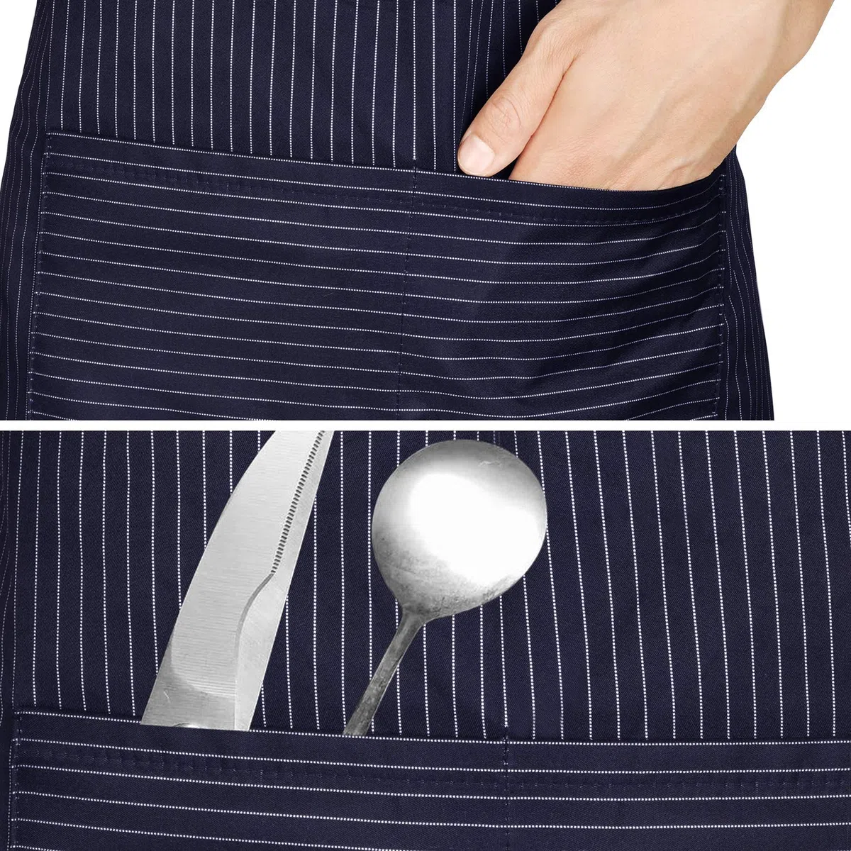 Viedouce 2 Pack Schürze,Wasserdicht Kochschürze mit Taschen,Verstellbarem Küchenschürze Grillschürze latzschürze Küchenschürze für Frauen Männer Chef-Belastbar Einfach zu Reinigen,Streifen Marineblau