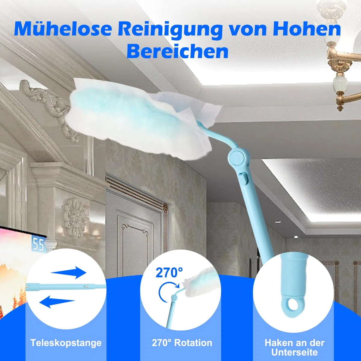 50 Stück Staubmagnet Nachfüllpack Kompatibel mit Swiffer Staubmagnet & Duster, Einweg Staubwedel mit 2 Griffen für Tierhaare Staub Schmutz Reinigung