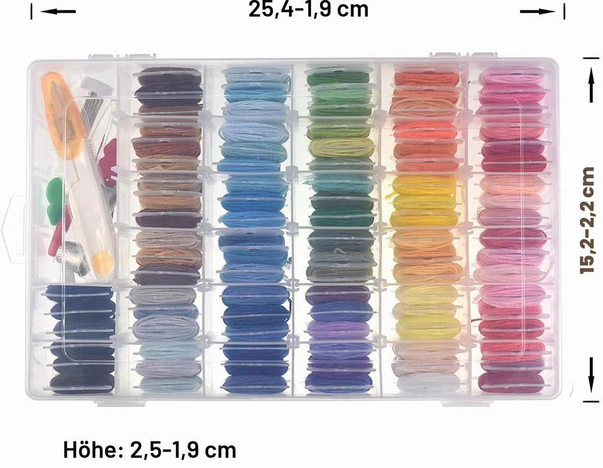 100 Farben Stickgarn Kreuzstichfaden Freundschaftsarmbänder Zahnseide mit Organizer Aufbewahrungsbox - Nähwerkzeuge inklusive