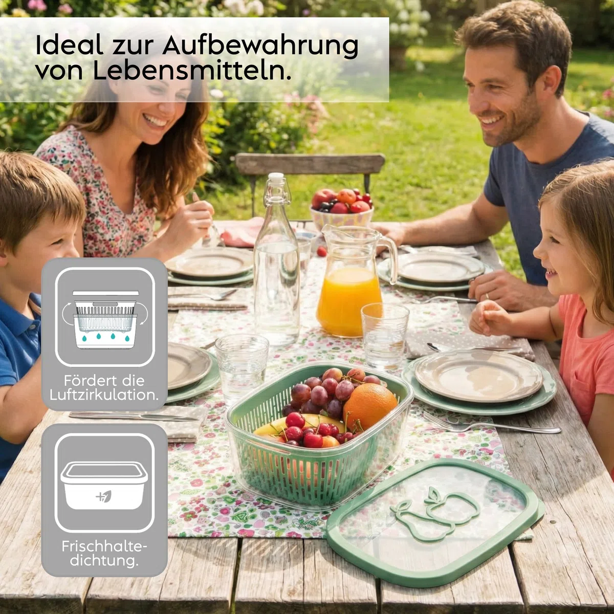 Snips Aroma Keeper Frischhaltedose 4 L mit Abtropfkorb, Vorratsdose für Obst und Gemüse, Lebensmittelbehälter für Kühlschrank und Gefrierschrank, spülmaschinengeeignet, Grün, Made in Italy
