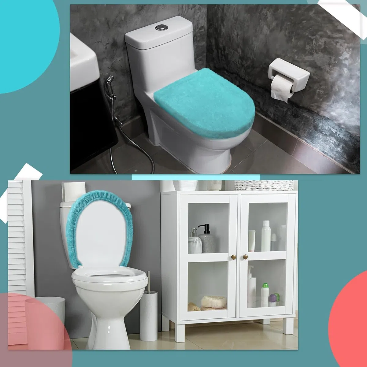 WC-Deckelbezug für Badezimmer - Samt, Weich, Waschbar, Mit Elastischer Unterseite, Passend für Die Meisten Deckel (Leuchtende Farben), 4 Stück