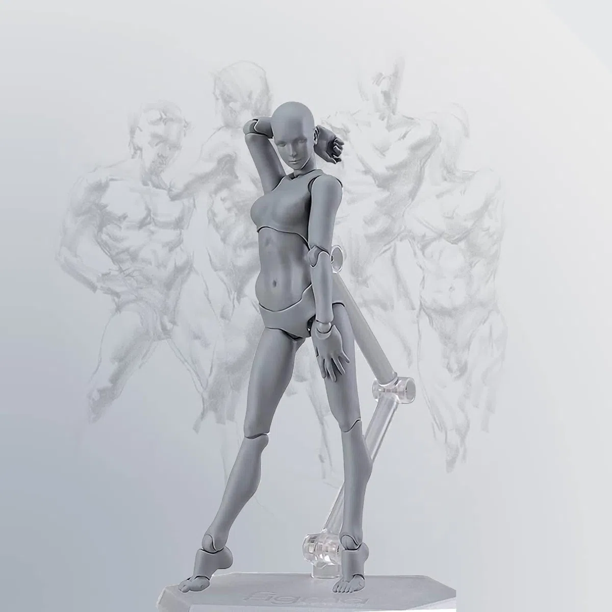 Body Kun Puppe, Künstler-Schaufensterpuppe, Blockkopf, Gelenk-Mannequin, Zeichenfiguren für Figurmodell, männlich und weiblich, Set (Grau)