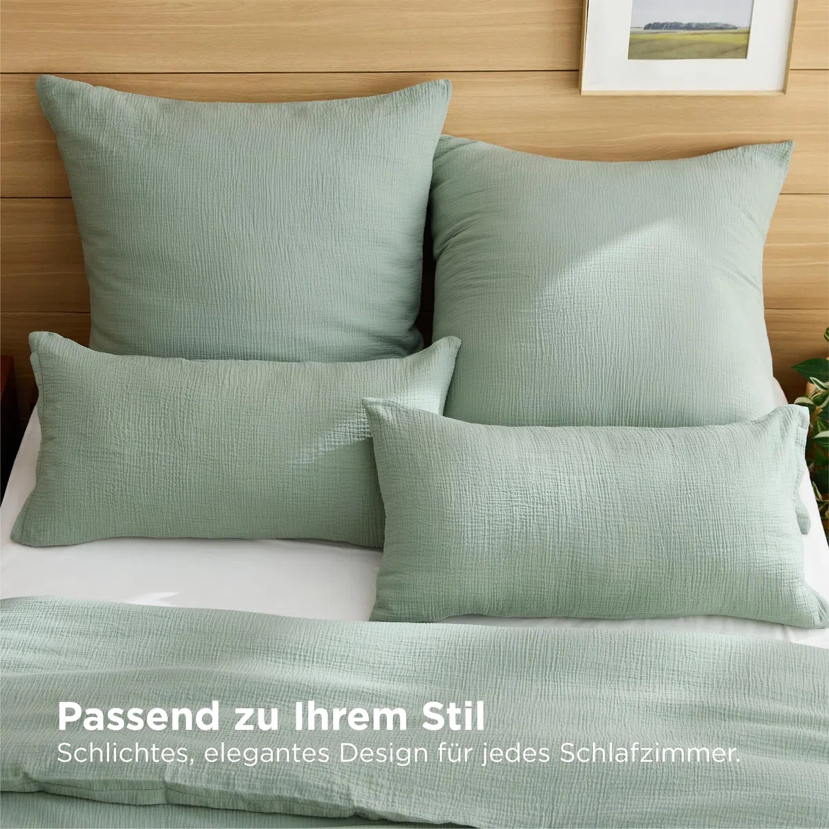 BEDSURE Musselin Kissenbezug 40 x 80 2er Set - 100% Baumwolle Kopfkissenbezug 40x80, Muslin Kissenbezüge 2 Teilig mit Reißverschluss, Oeko-TEX Zertifiziert, Sommer Kopfkissenbezüge Sommergrün