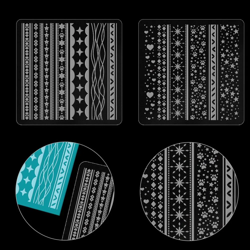 BENECREAT 2 Pcs Acryl Ton Textur Blätter, 12 Styles Stars Paw Prints Polymer Clay Geometrische Textur Matten, Embossing Polymer Clay Tools für Ohrringe Schmuck Design, Home Decoration, Craft DIY