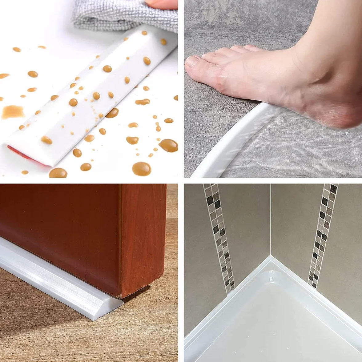 Selbstklebend Schwallschutzleiste Dusche, Begehbare Dusche Boden Wassersperre, Duschwasserstop für Nass- und Trocken-Trennung, Duschschwelle Wasserdamm für Bad und Küche (Transparent,100cm)