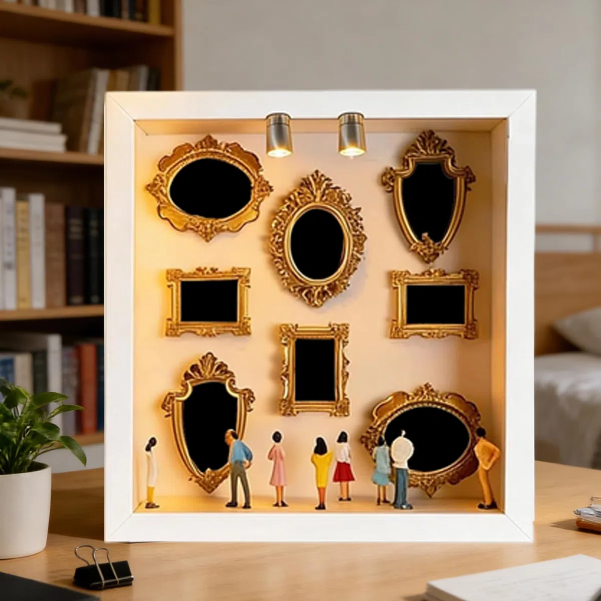 Mini-Rahmen | Mini Museum Silhouette Box mit Lichtern | DIY Min-i Museums of Us Fotorahmen-Schattenbox mit Figuren | Feiern Sie Ihre Erinnerungen mit Stil