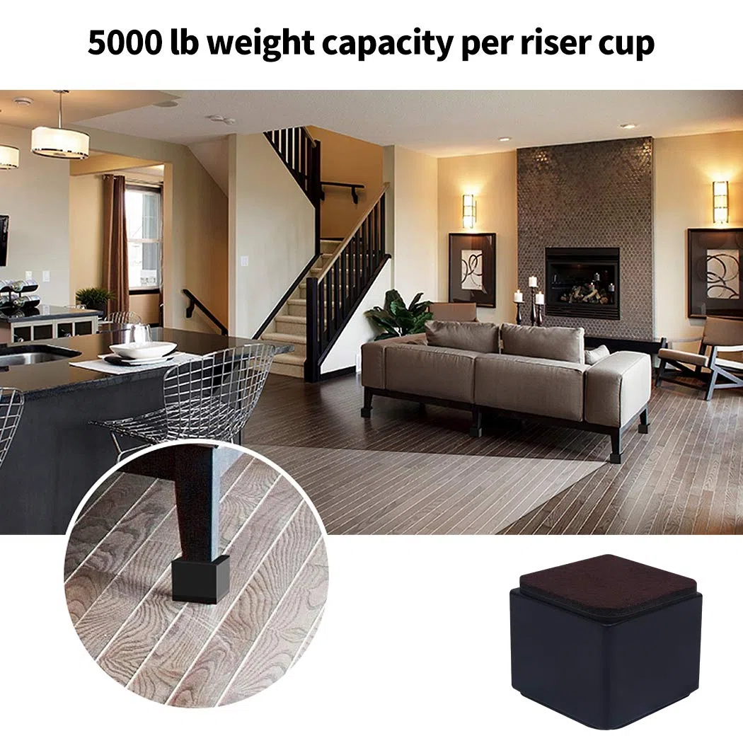 Ezprotekt 2"/5.1 cm Möbelerhöhung aus Karbonstahl, 2.4" Breit, Selbstklebende Möbelerhöhung fügt 2" Höhe zu Betten, Sofas Schränken, Unterstützt 20.000 lbs, Schwarzes Quadrat