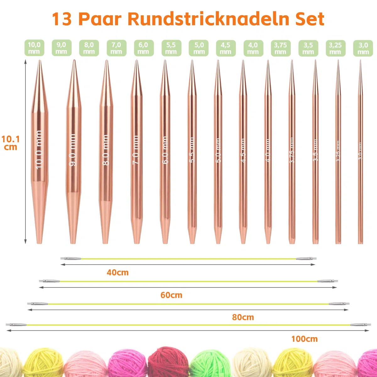 Coopay Auswechselbare Rundstricknadeln Set, 3,0-10,0 mm Rundstricknadeln (4 Längen verstellbar), Stricknadeln Rundstricknadel mit Aufbewahrungstasche,Austauschbare Rundstricknadel, Rosé gold
