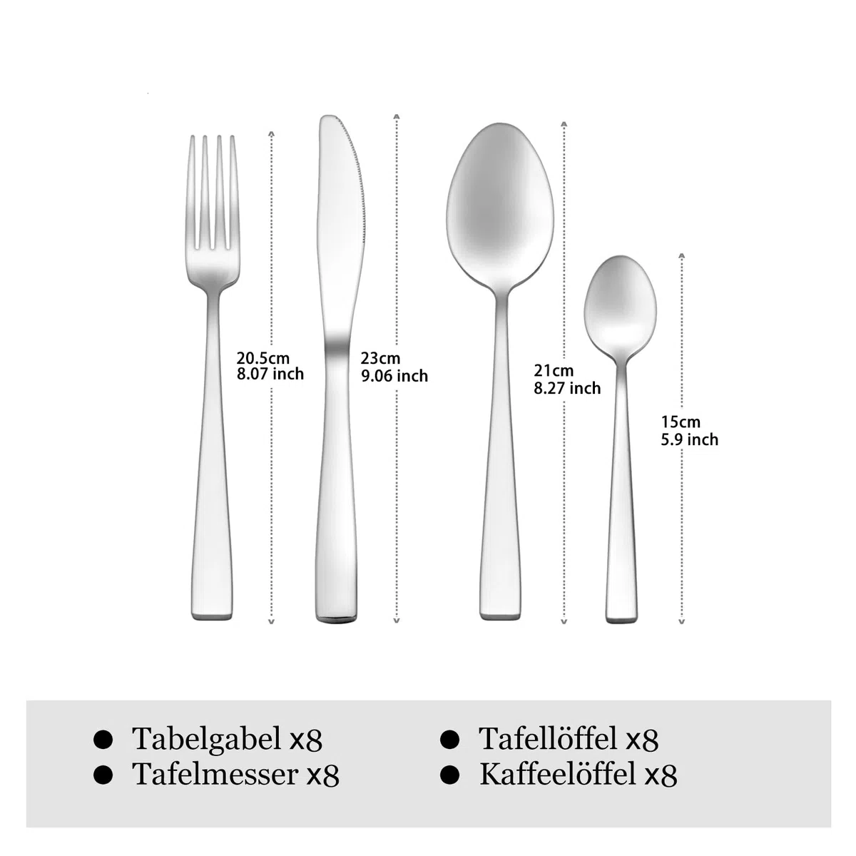 Otto Koning Leipzig, Besteck Set 8 Personen, Essbesteck Set 32 teilig, Besteck Edelstahl, Hochglanzpoliert, Dicke 3 mm. Modernem und Schlichtem Design