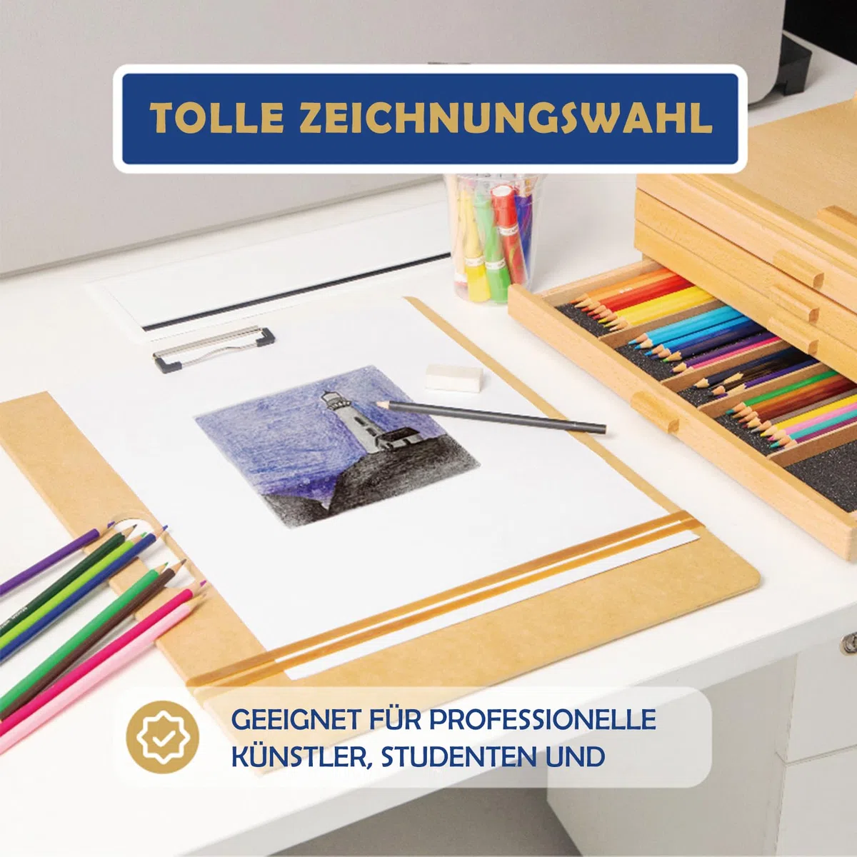 COOZEE 33x43cm Drawing Board für Künstler, Klemmbrett Holz mit robustem Clip und Gummibändern, Tragbarer Kunstklemme Schreibbrett für Klassenzimmer und Studio -Zeichnen