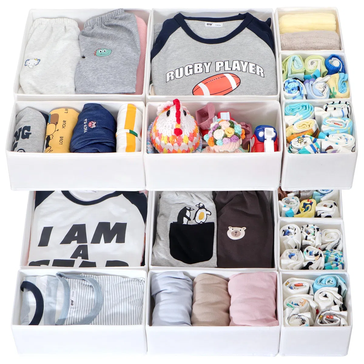14er Set Wickeltisch Organizer passend für Malm Kommode und Kleiderschrank, Faltbare Schubladeneinsätze für Wickelutensilien, Kleidung & Babywäsche, modular, in 3 kombinierbaren Größen Weiß