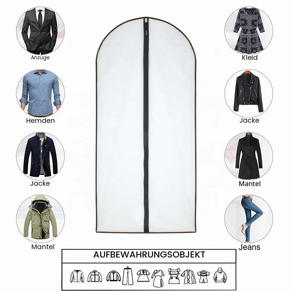 HomeClean Mottenfeste Kleidersäcke 60cm x120cm (6er Packung) Schwarze, atmungsaktive, durchsichtige Kleidersäcke mit durchgehendem Reißverschluss und Zedernkugeln für die Wintermäntel