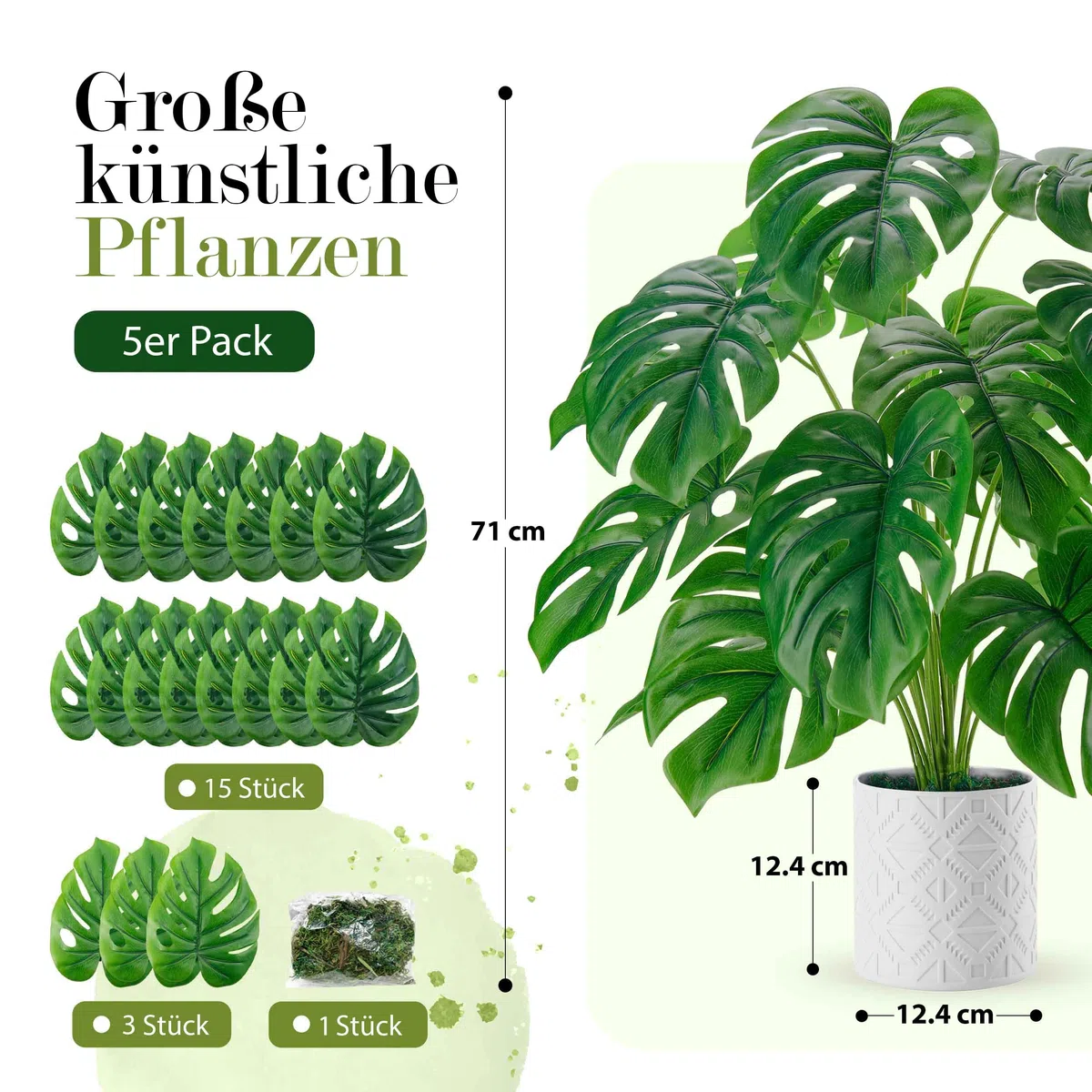 Der Rose Kunstpflanze Künstliche Pflanzen Wie Echt 71 cm Kunstpflanzen Groß Fake Plant für Boho Wohnzimmer Badezimmer Schlafzimmer Zimmer Balkon Deko