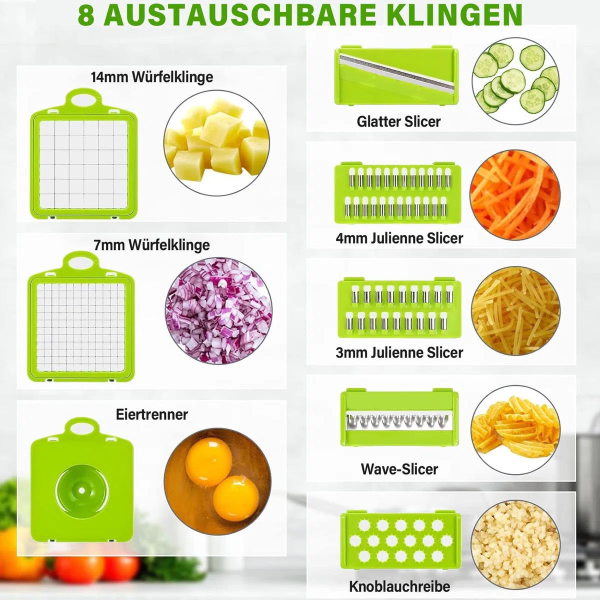 16 In 1 Gemüseschneider, Gemüse Schneider, Mandoline Gemüsehobel, Würfelschneider mit 7 Austauschbare Klingen Vegetable Chopper Dicer für Hobeln Von Obst Gemüse, Karotte, Kartoffel, Knoblauch