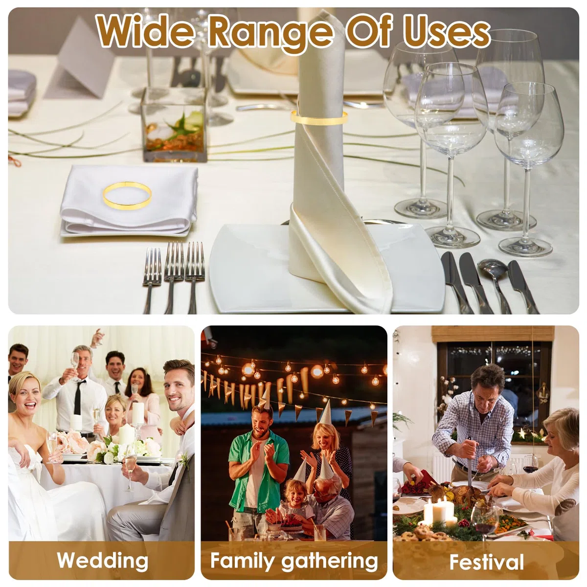 100 Stück Serviettenringe Gold,Elegante Metall Serviettenring,Napkin Rings,Serviettenschnallen,Servietten Ringe für Weihnachten,Thanksgiving,Hochzeit,Bankett,Partys(A,100PCS)
