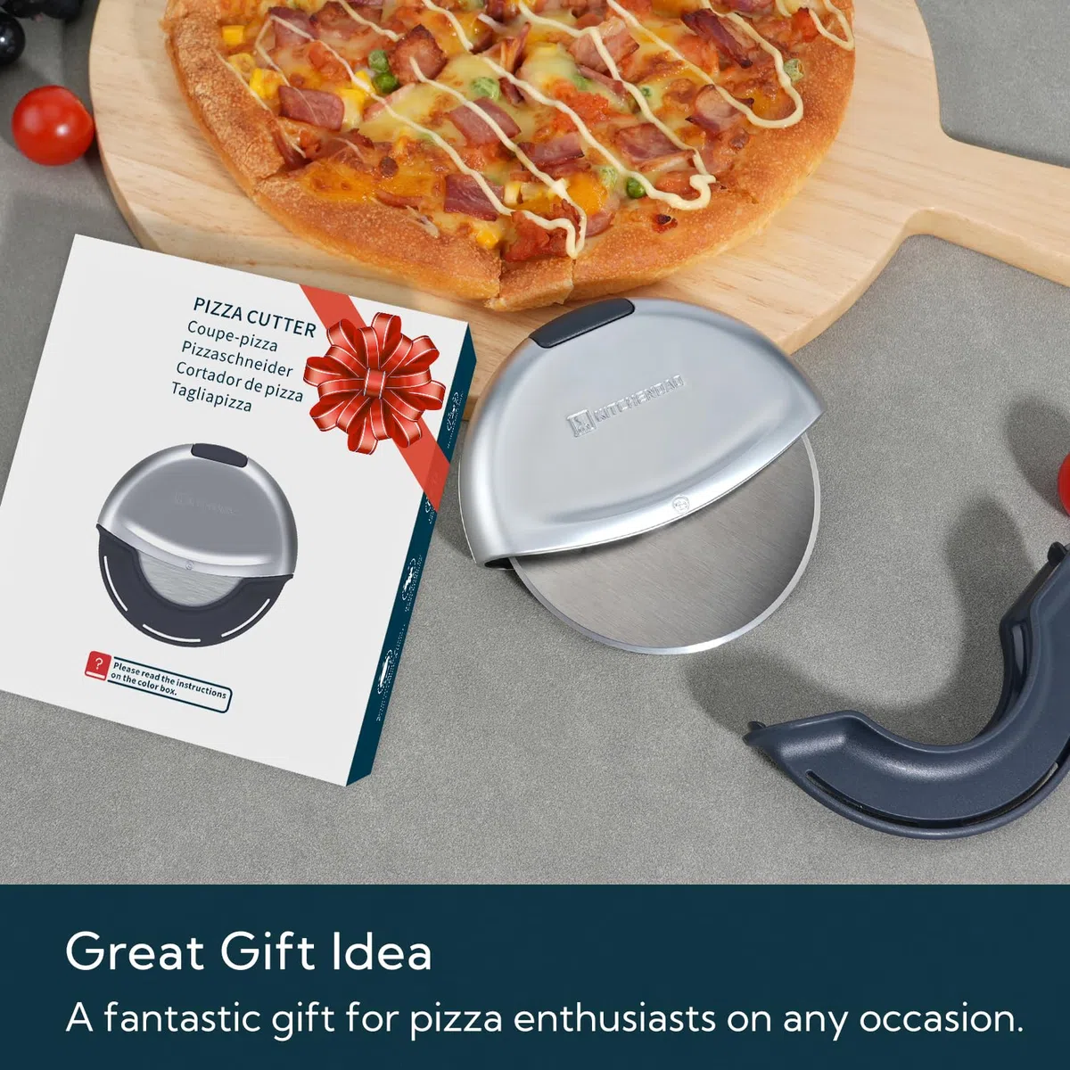 KITCHENDAO Premium Pizzaschneider für hohe Beanspruchung, Pizzaroller mit 10 cm scharfe Klinge mit Schutzkappe