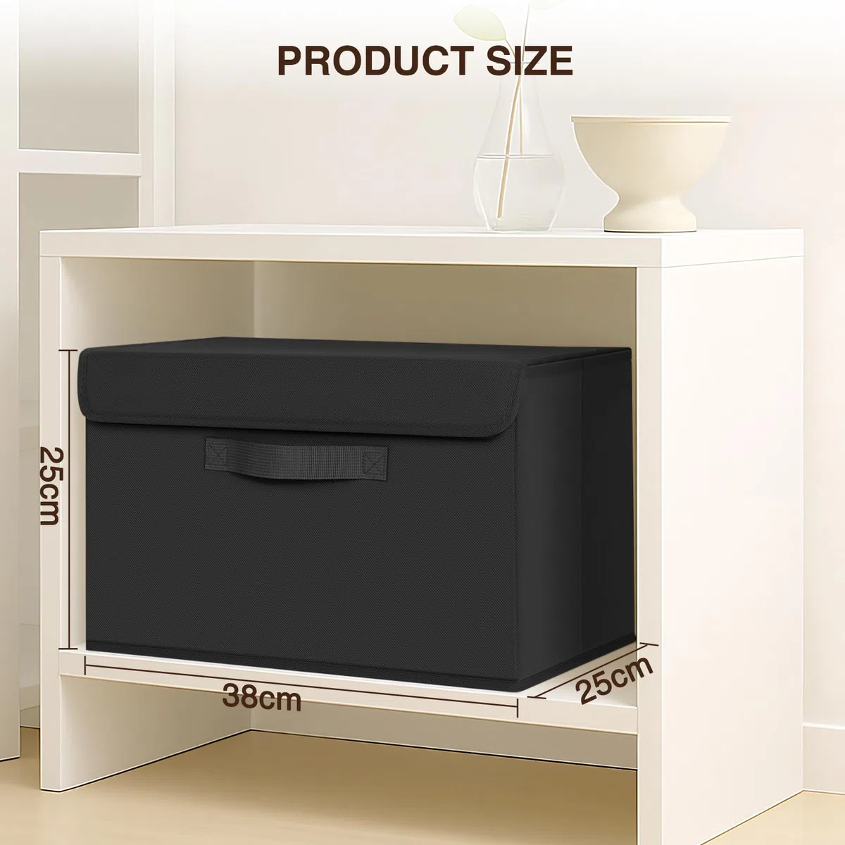 Homsorout Aufbewahrungsboxen mit Deckel, 38x25x25cm, Schwarz, 4er Set | Aufbewahrungskorb Stoff Faltbare, Ordnungsboxen Kleiderschrank Organizer, Für Kleidung, Schrank, Würfelregal, Socken