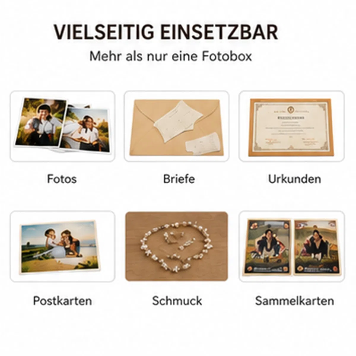 Foto Aufbewahrungsbox 10x15 cm, Leinen Creme, Magnetverschluss | Leinen-Fotobox für 150 Fotos 10x15 cm. Magnetverschluss, stapelbar. Auch für Urkunden & Schmuck. 17,5x12x4 cm.