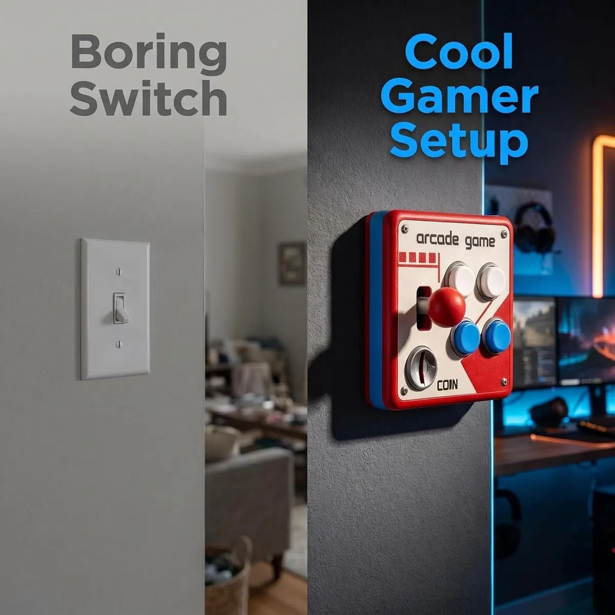 Retro-Arcade-Schalttafel, Vintage-Arcade-Wanddekoration mit klickendem Joystick und bunten Knöpfen, interaktive Klassische Spielzimmer-Wandkunst, Gamer-Geschenk für Männer (2Pcs)