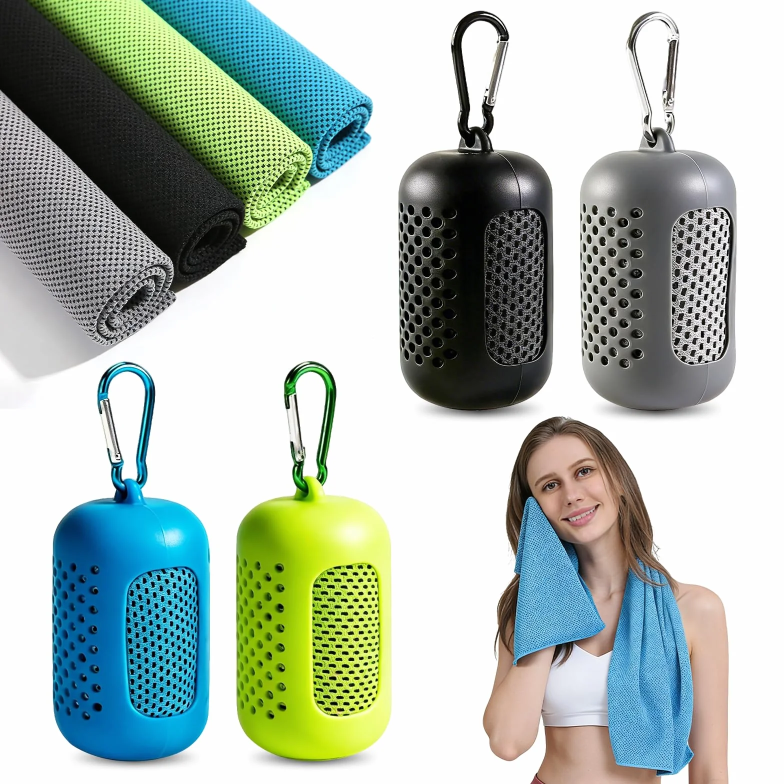 Kühlendes Handtuch 4er Set,Cooling Towel Mikrofaser Kühltuch Sporthandtuch Schnelltrocknend,Schnell kühlend mit Verdunstungskälte,Kühlhandtuch für Fitness Yoga Laufen Outdoor 30x90 cm mit Silikonhülle