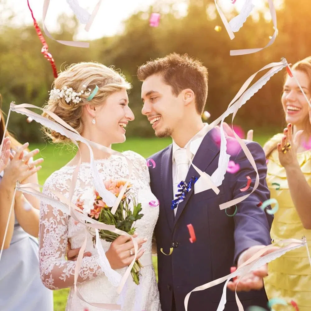 50 Stück Wedding Wands Hochzeit mit Glocke,Zauberstäbe Hochzeit Luftschlangen,Seidenfeenstab,Wedding Twirling Streamers für Hochzeiten, Geburtstage,Feiertagsfeiern Verwendet