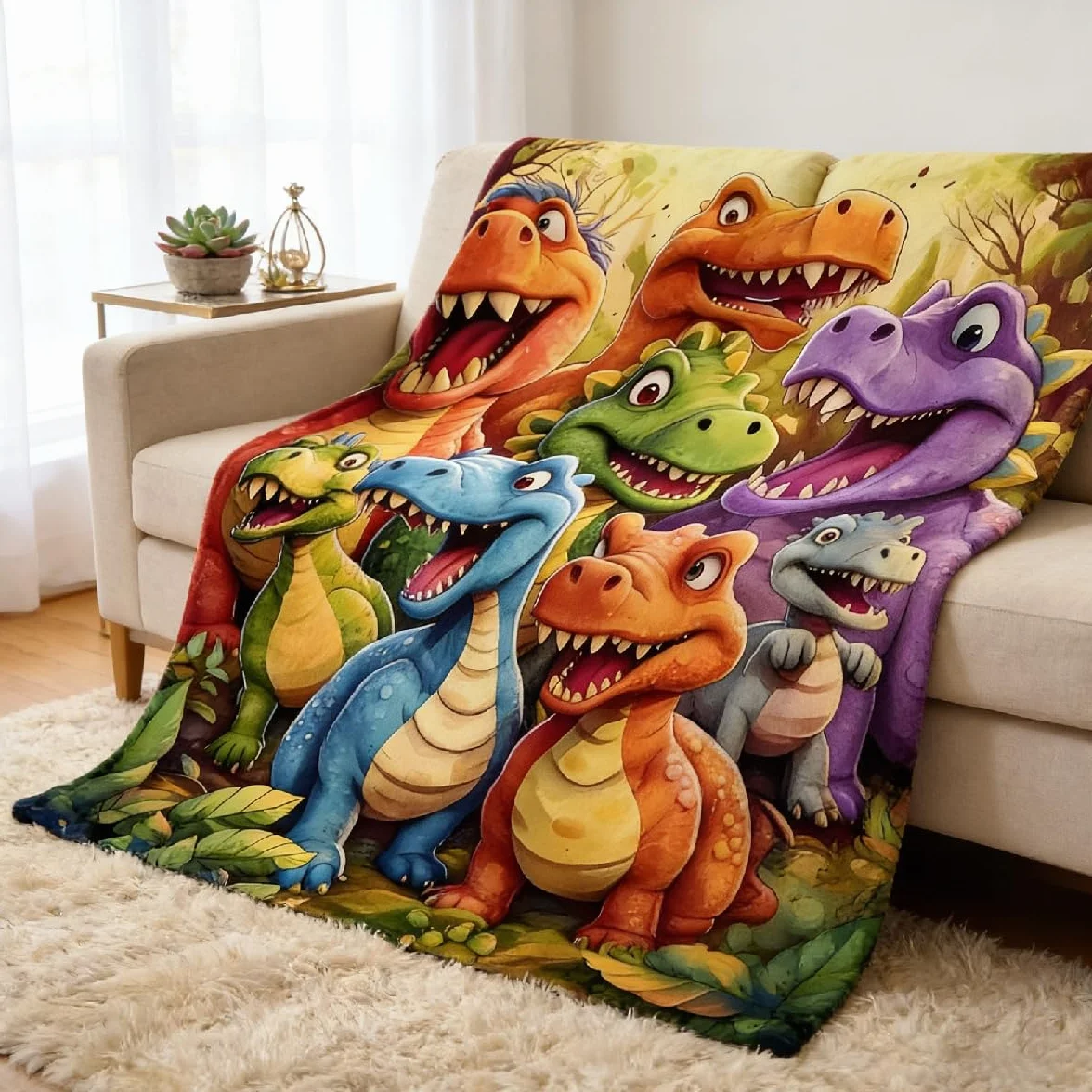 Dinosaurier-Decke 150x130 cm, superweiche Kuscheldecke für Kinder Jungen Mädchen, Fleece-Dino-Decke für Kinder, große gemütliche Tagesdecke als Geschenk für Bett, Couch, Sofa