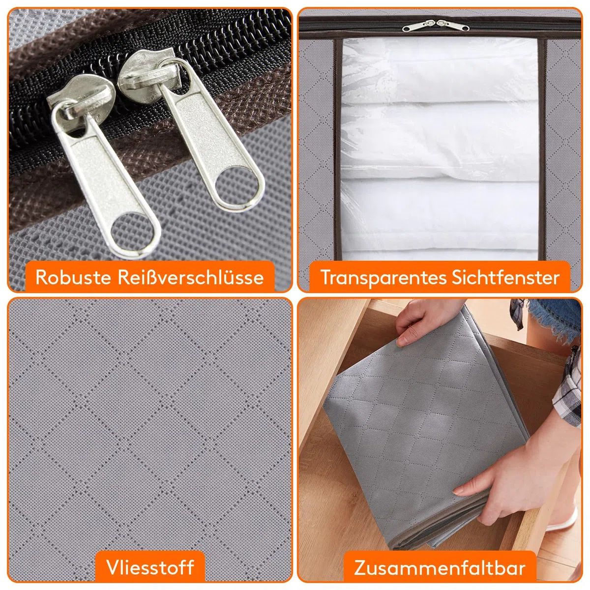 Lifewit 120L Aufbewahrungstasche für Bettdecken, Groß Aufbewahrungsbox mit Deckel Kleidung Aufbewahrung Umzugskartons mit Verstärkt Griff für Kleider Kleidung Bettdecken Bettzeug, 3 Stück, Hellgrau