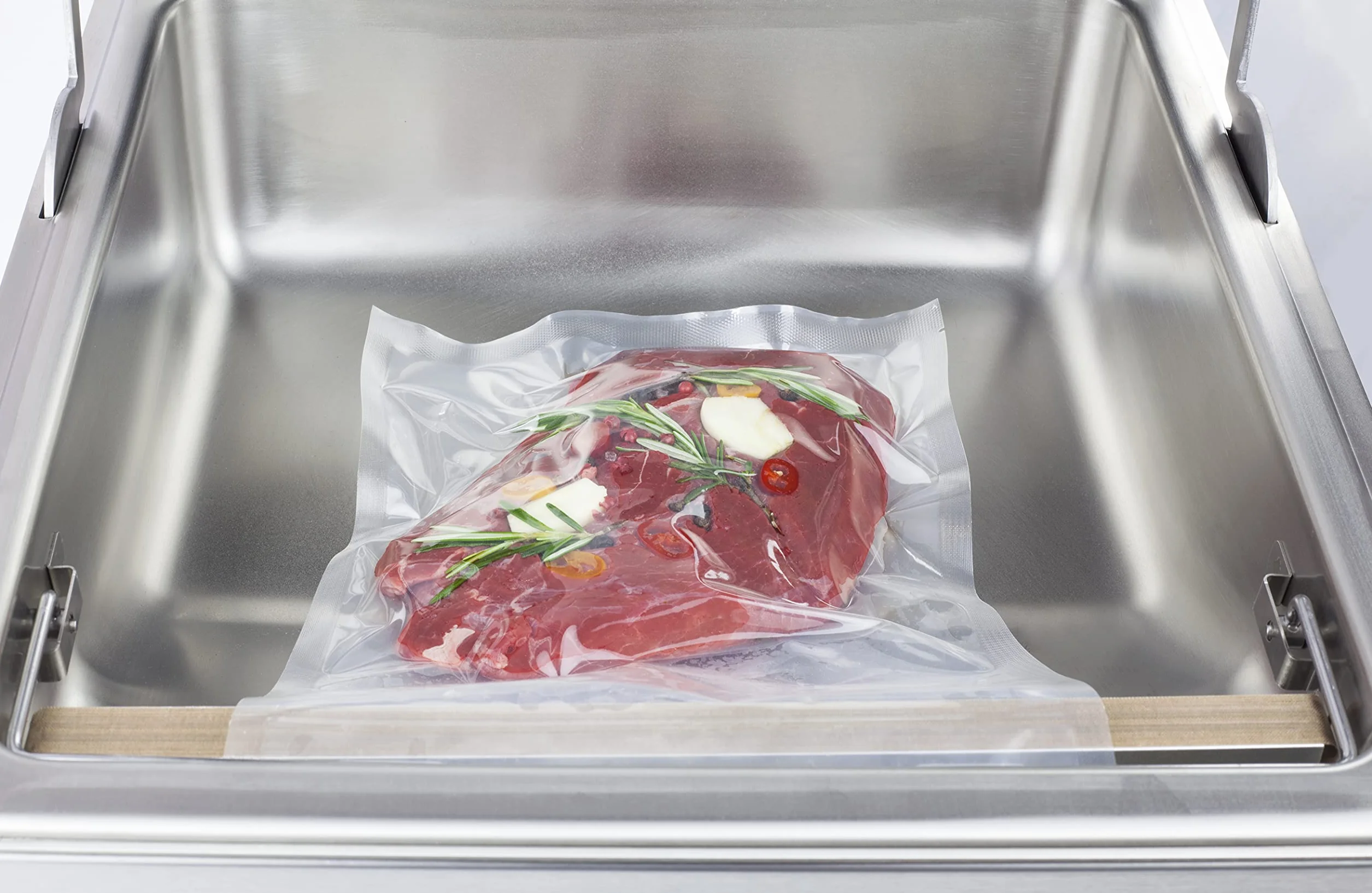 CASO Siegelrandbeutel 25 x 35 cm, 90 mμ, 100 Stück, ausschließlich für Kammervakuumierer, glatte Oberfläche, stabile Schweißnaht, BPA-Frei, Sous Vide, Made in Germany