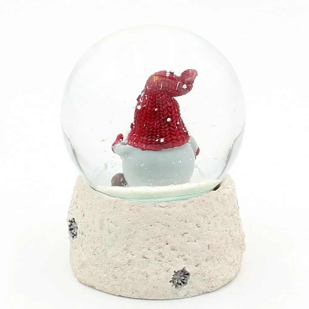 Dekohelden24 Schneekugel Weihnachtswichtel mit roter Mütze auf weißem Sockel, L/B/H/Ø Kugel 6,5 x 6,5 x 8,8 cm Ø 6,5 cm