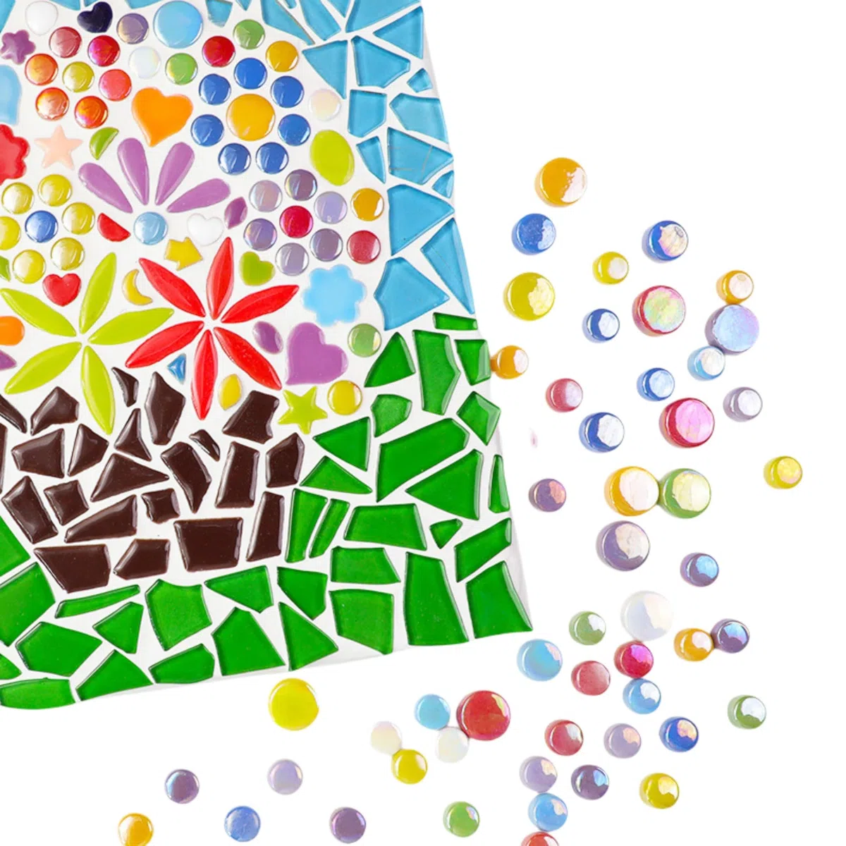 Schillernde, runde Glasmosaikfliesen zum Basteln, 500 g, Mini-Kreis-Mosaik-Glasstücke für Blumentöpfe, Vasen, Tassen, Garten und Heimdekoration, DIY-Mosaikzubehör (Farbe mischen)