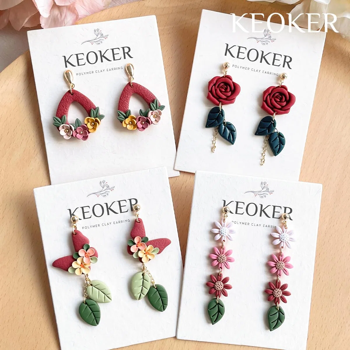 KEOKER Spring Polymer Clay Cutters: 14 Formen, Blumen- und Blattdesigns für Polymer-Ton-Schmuck