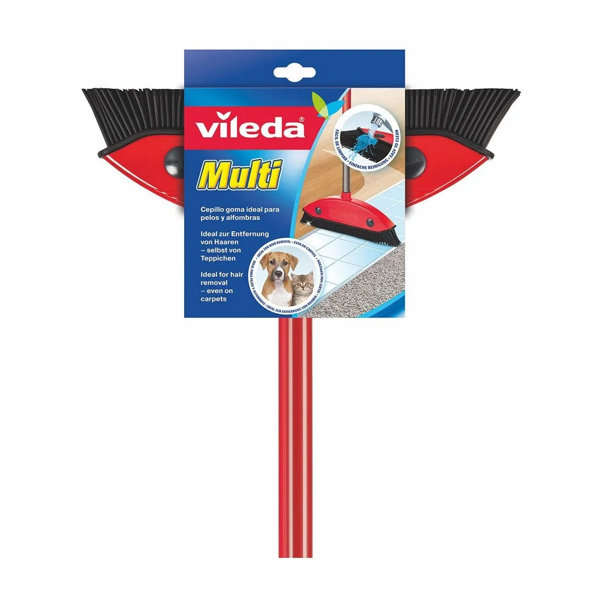 Vileda Multi Besen, mit Teleskopstiel, Kautschukborsten, gegen Tierhaare, Stiellänge 75–130 cm, für alle Böden, ideal auch für Teppiche