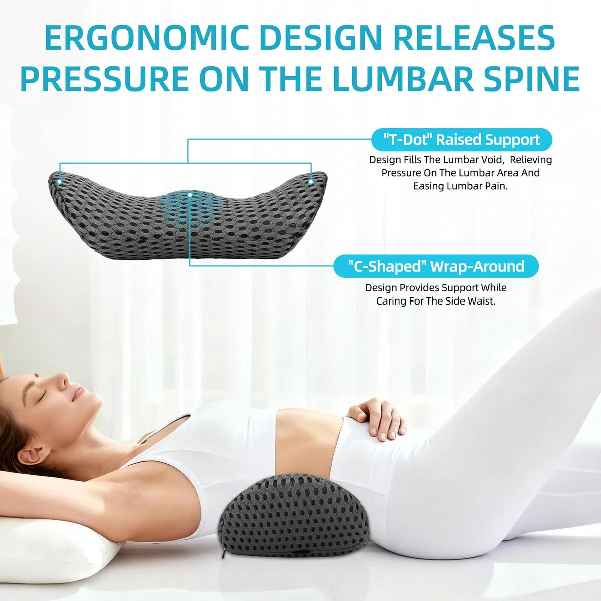 Memory Foam Lendenkissen,Ergonomisches Rückenkissen,Lendenwirbelkissen mit atmaksaktivem Bezug & verstellbarem Gurt,Rückenstützkissen,Rückenpolster für Auto,Bürostuhl,Bett,Sofa (grau)