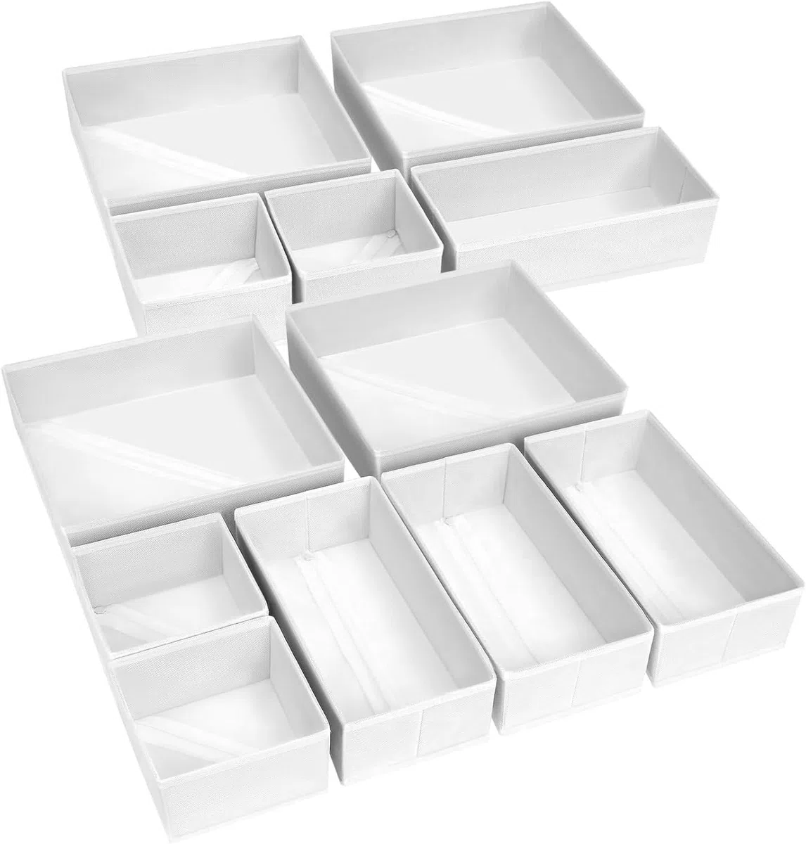 DIMJ Schubladen Ordnungssystem Organizer - Pax Organizer Wickelkommode, Stoff Aufbewahrungsbox Kleiderschrank Schubladen Stapelbar für Kleidung, Socken, BHS, 12 Stück, Weiß