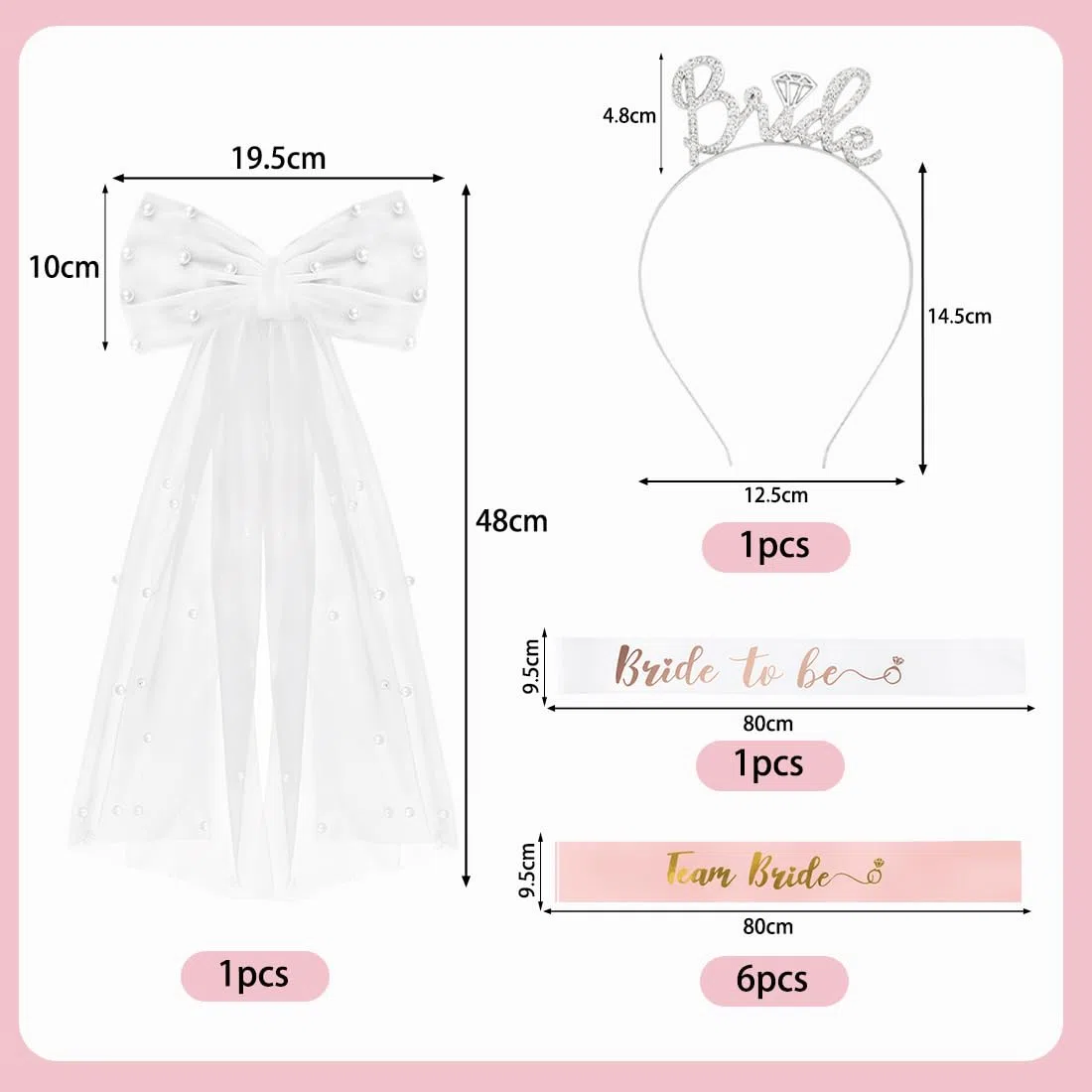 16 Stück JGA Accessoires Frauen, 7 Herz Sonnenbrillen + 1 Bride to be Schärpe + 6 Team Bride Schärpe + 1 Schleier JGA + 1 Bride Haarreif, Bachelorette Party Accessories