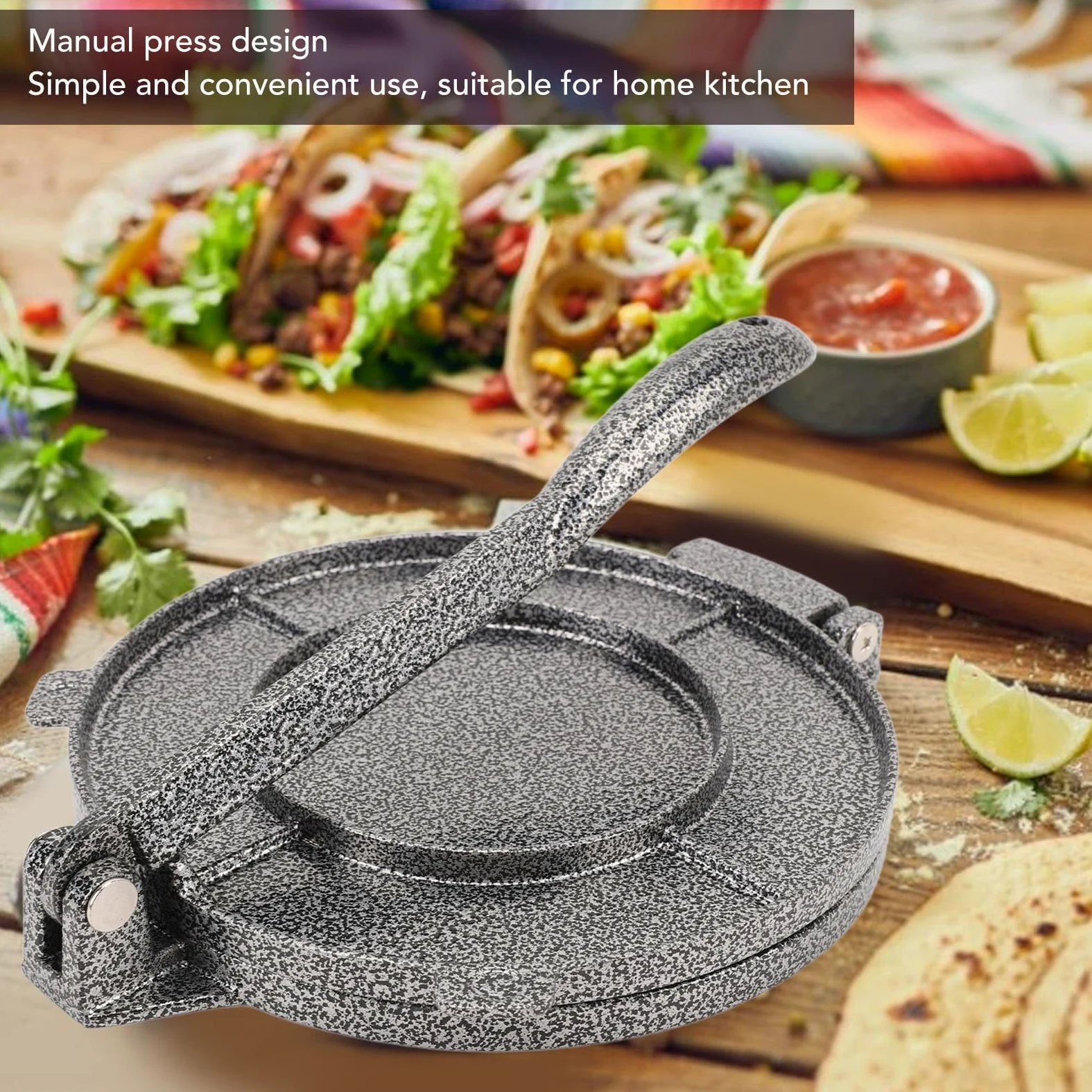 Fockety Tortillapresse, 6,3 Zoll Aluminiumlegierung Tortilla-Hersteller Mehl-Tortilla-Presser Roti Maker Taco-Presse mit Klappbarem Griff, Teigpresse für das Frühstück zu Hause
