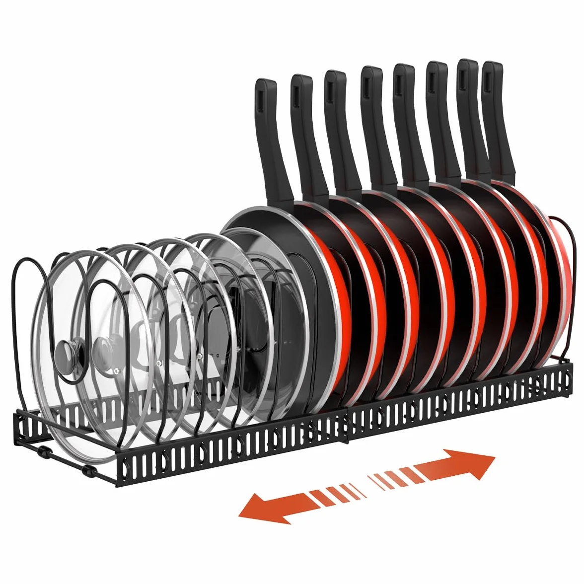 Housolution Pfannenhalter für Schublade, Erweiterbarer Topfdeckelhalter mit 14 Verstellbaren Teiler, Topfdeckel Aufbewahrung Pfannen Organizer Deckelhalter für Küche, Schwarz